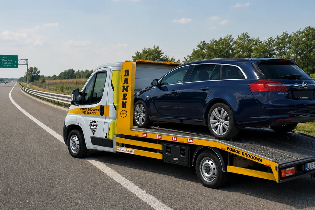 pomoc drogowa, laweta na autostradzie a4