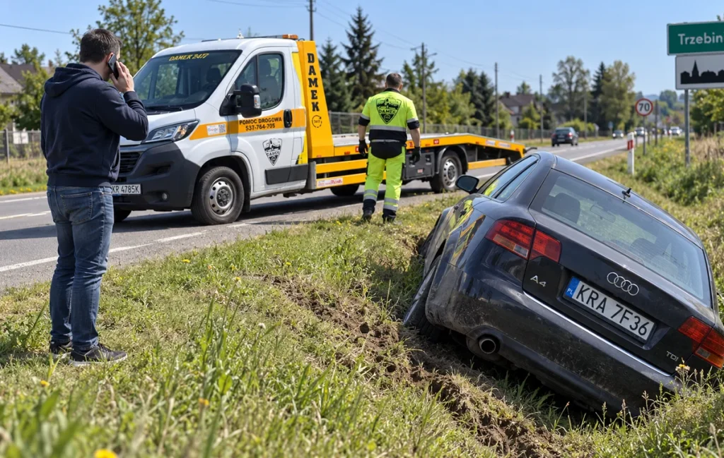 Wyciąganie samochodu z rowu