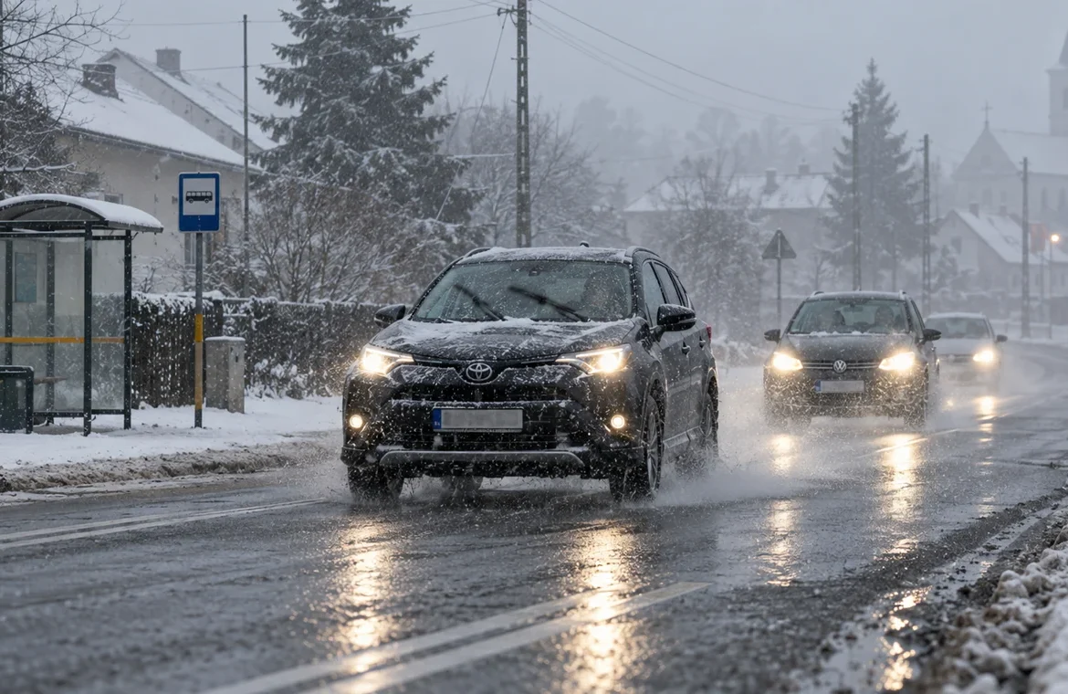 Bezpieczna jazda we mgle, deszczu i śniegu – przepisy, droga hamowania i praktyczne zasady